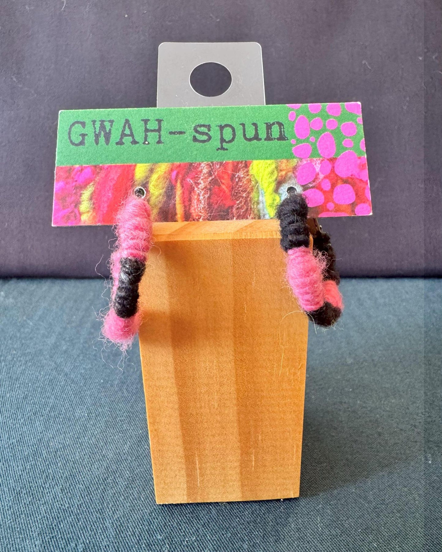 GWAH-spun Hoop Earrings - Small Pink & Black