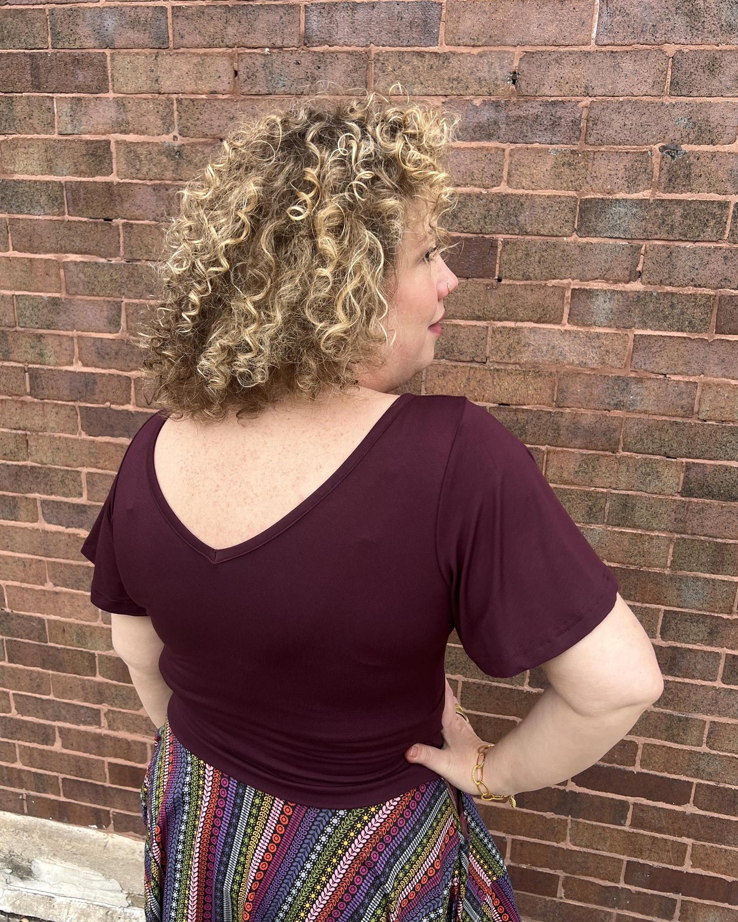 Squasht Bell Sleeve Ballet Top in Merlot