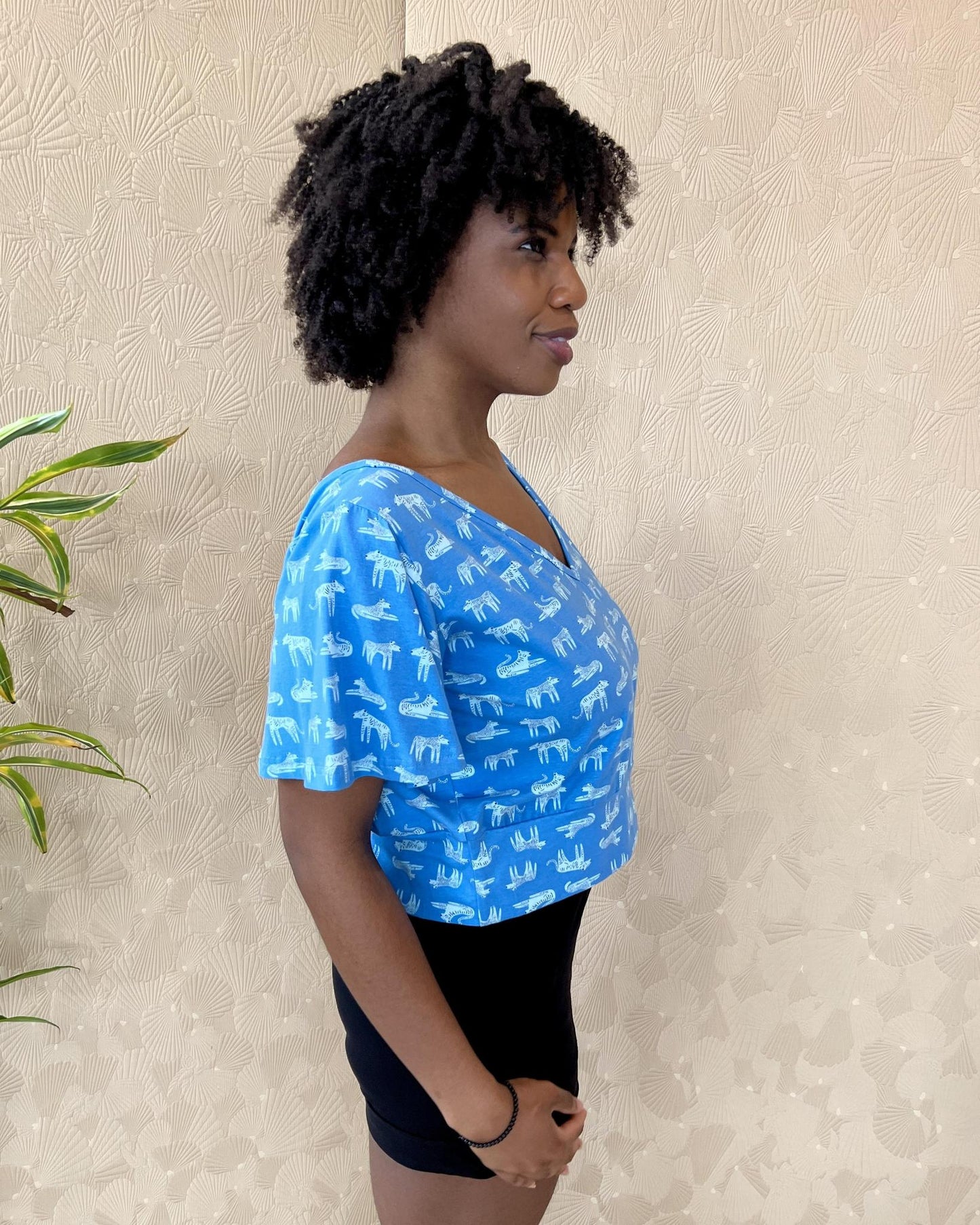 Squasht Bell Sleeve Ballet Top in Big Cats Print - Large, XL