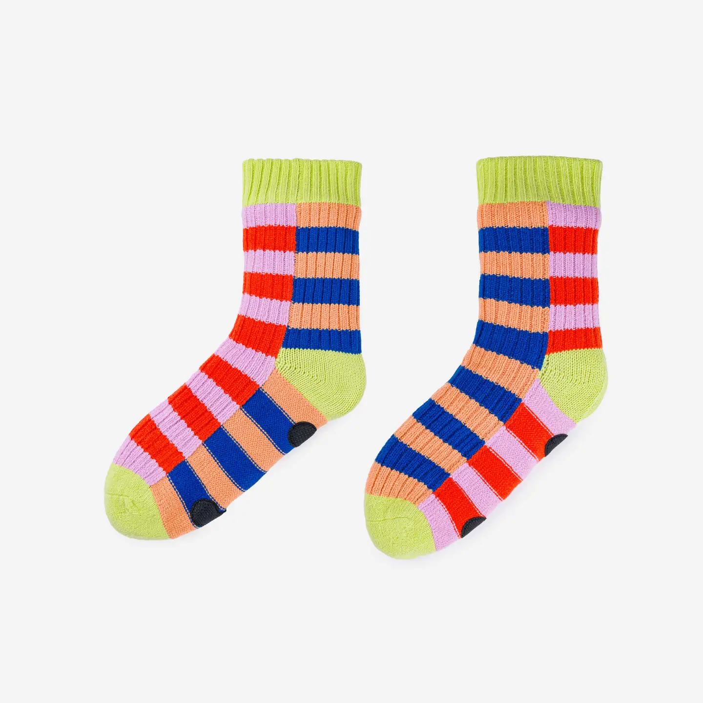Verloop Super Stripe Knit House Socks in Peach Cobalt
