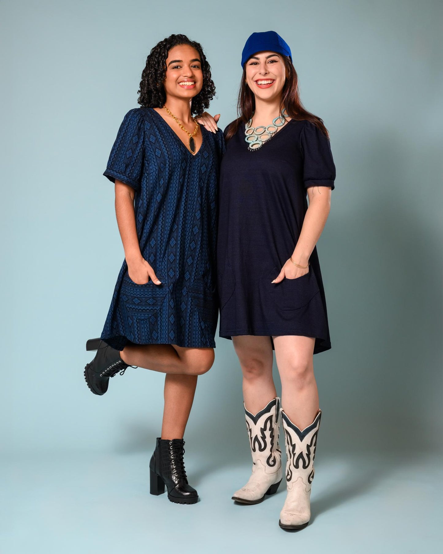 Squasht Winifred Dress Blue & Black Geo Print