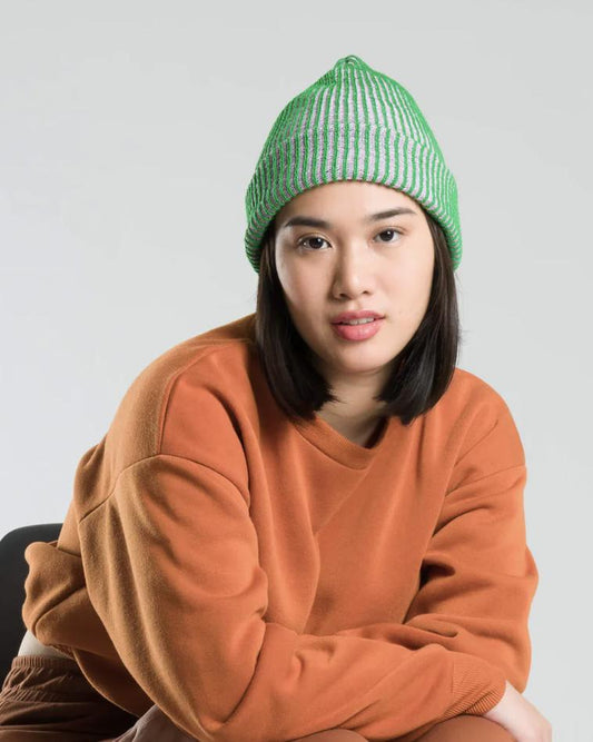 Verloop Simple Rib Knit Beanie in Kelly Green and Lilac