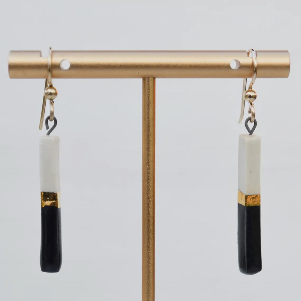 Lilikoi Project Porcelain Bar Earrings Black and White