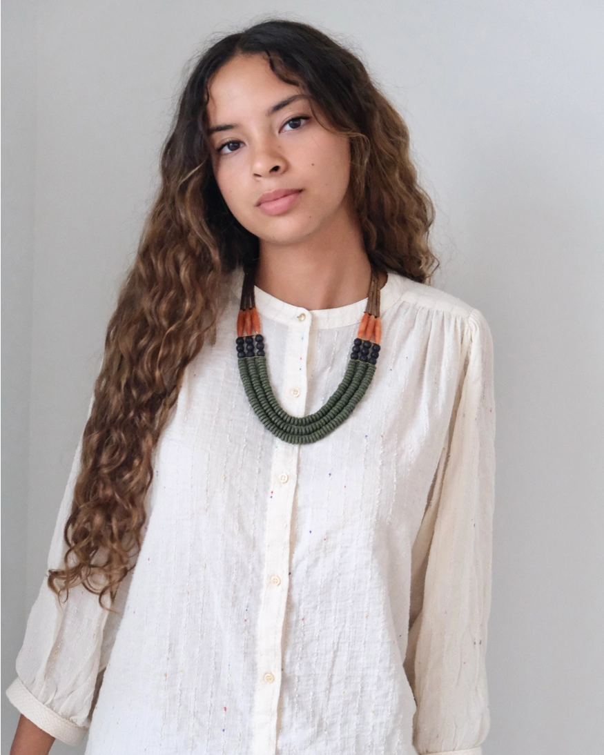 David Aubrey Triple Strand Necklace in Moss, Jet & Carnelian