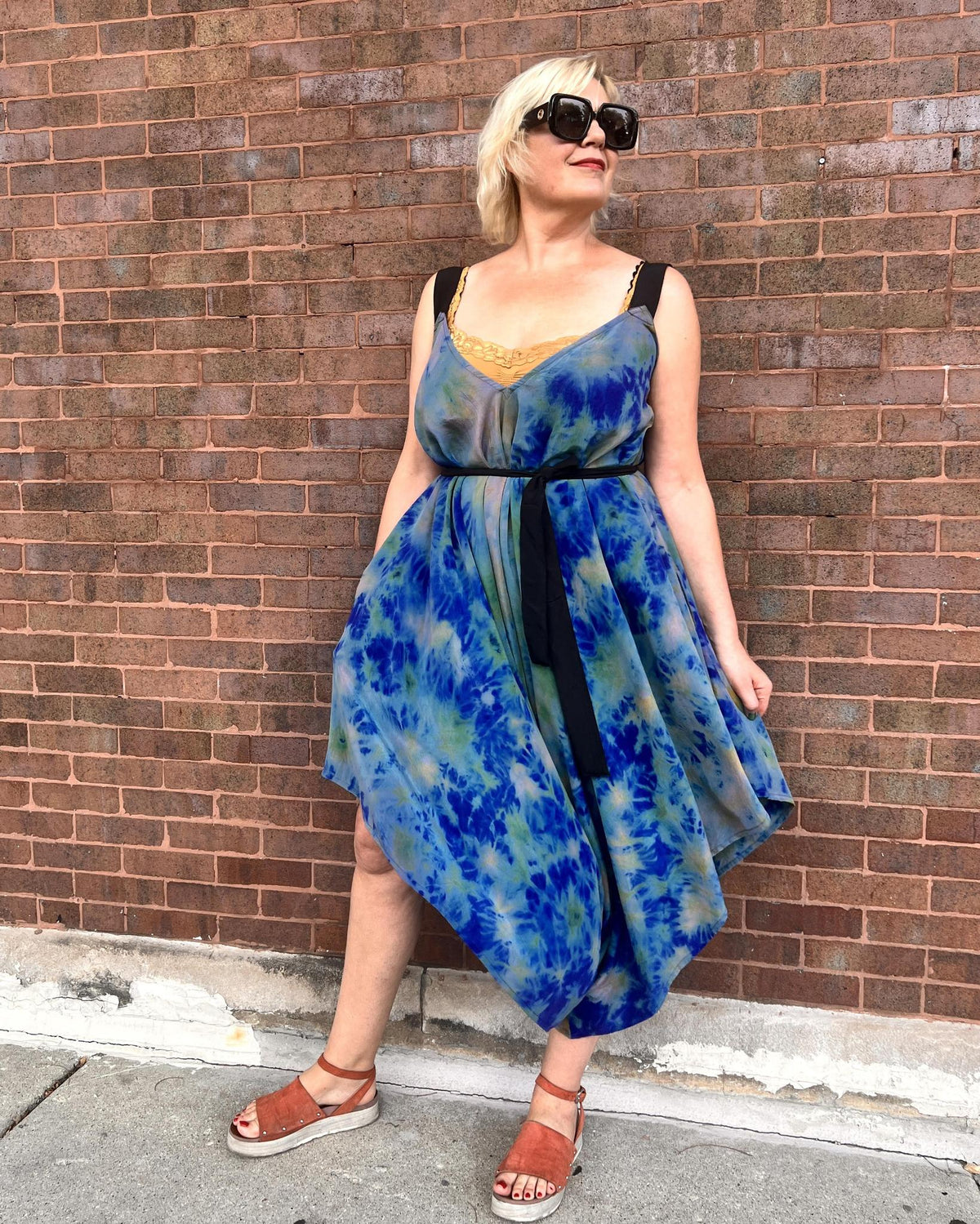 Indie Ella Zatanna Boho Silk Jumpsuit in Oceanic Blue Tie-Dye