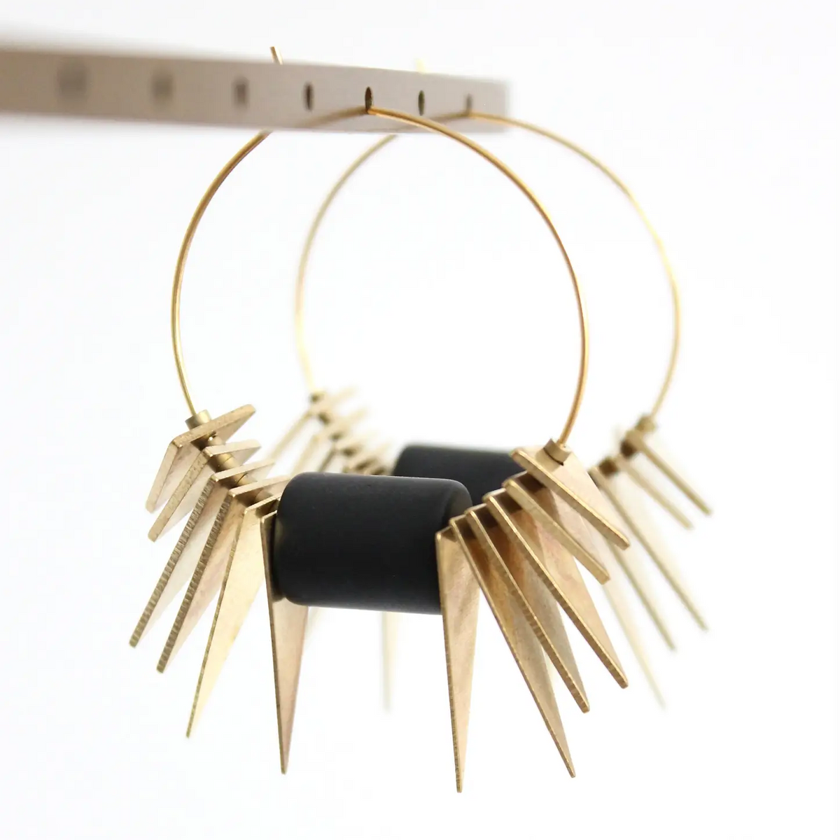 David Aubrey Black and Brass Geometric Hoop Earrings