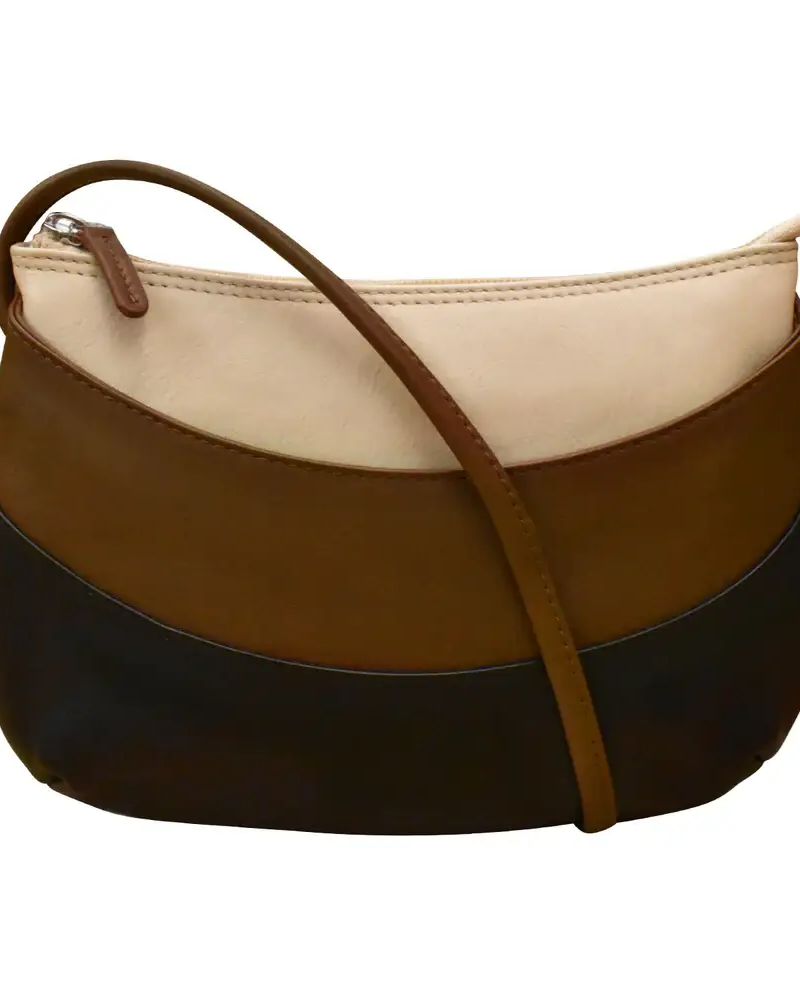 ili Leather Round Zip Top Crossbody in Brown Combo