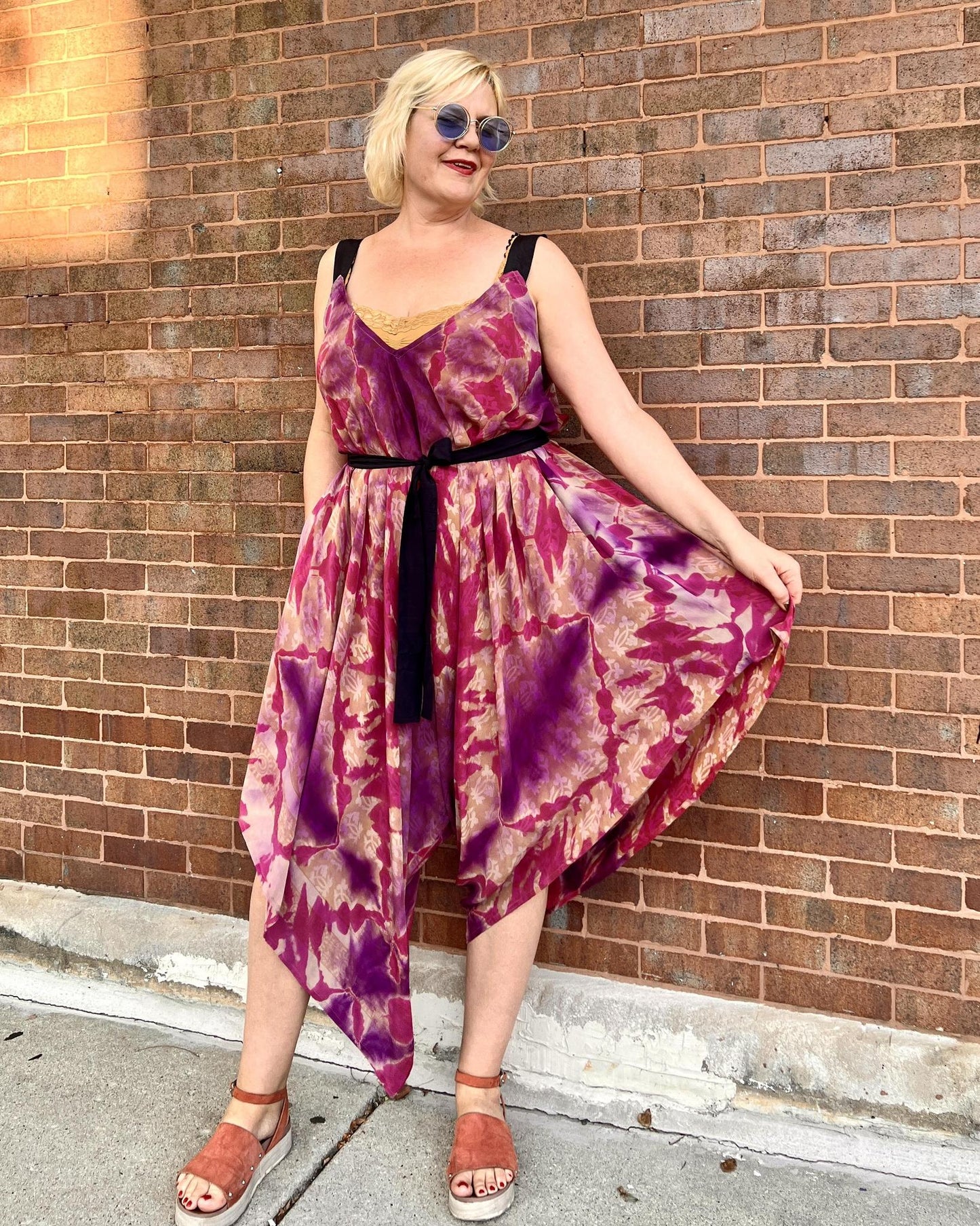 Indie Ella Zatanna Boho Silk Jumpsuit in Passion PInk Tie-Dye