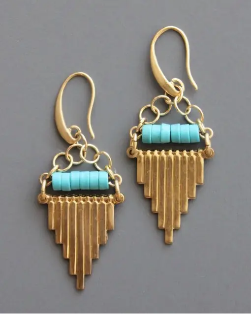 David Aubrey Geometric Turquoise and Brass Earrings