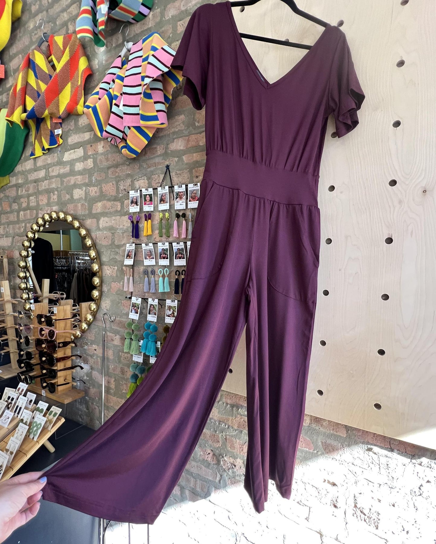 Squasht Jumpsuit with Bell Sleeves in Merlot