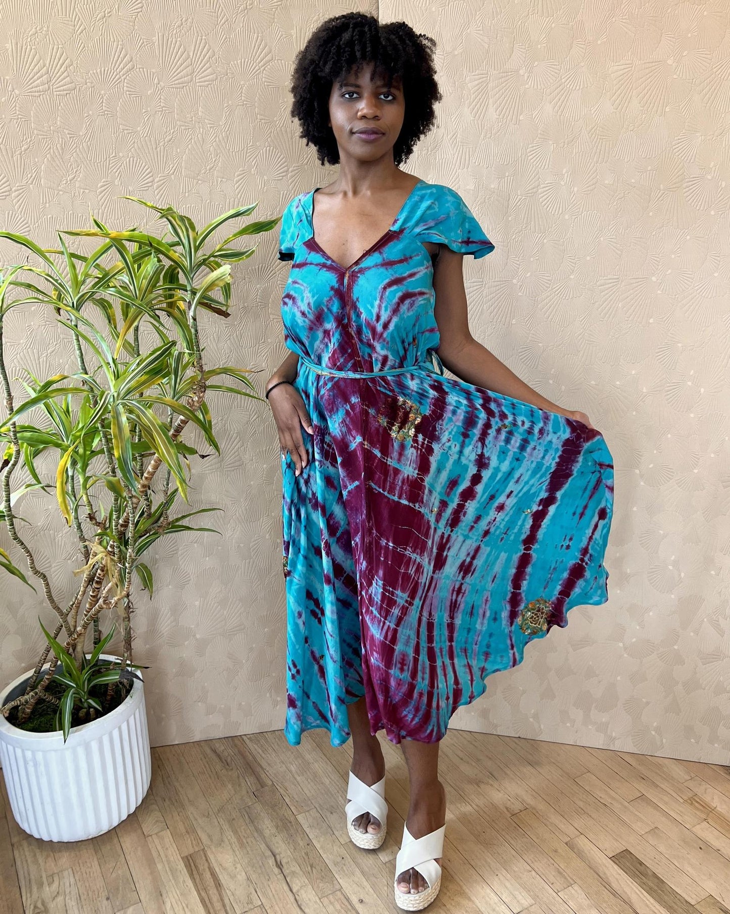Indie Ella Venus Maxi Dress in Turquoise Dreams Tie Dye - Size S/M