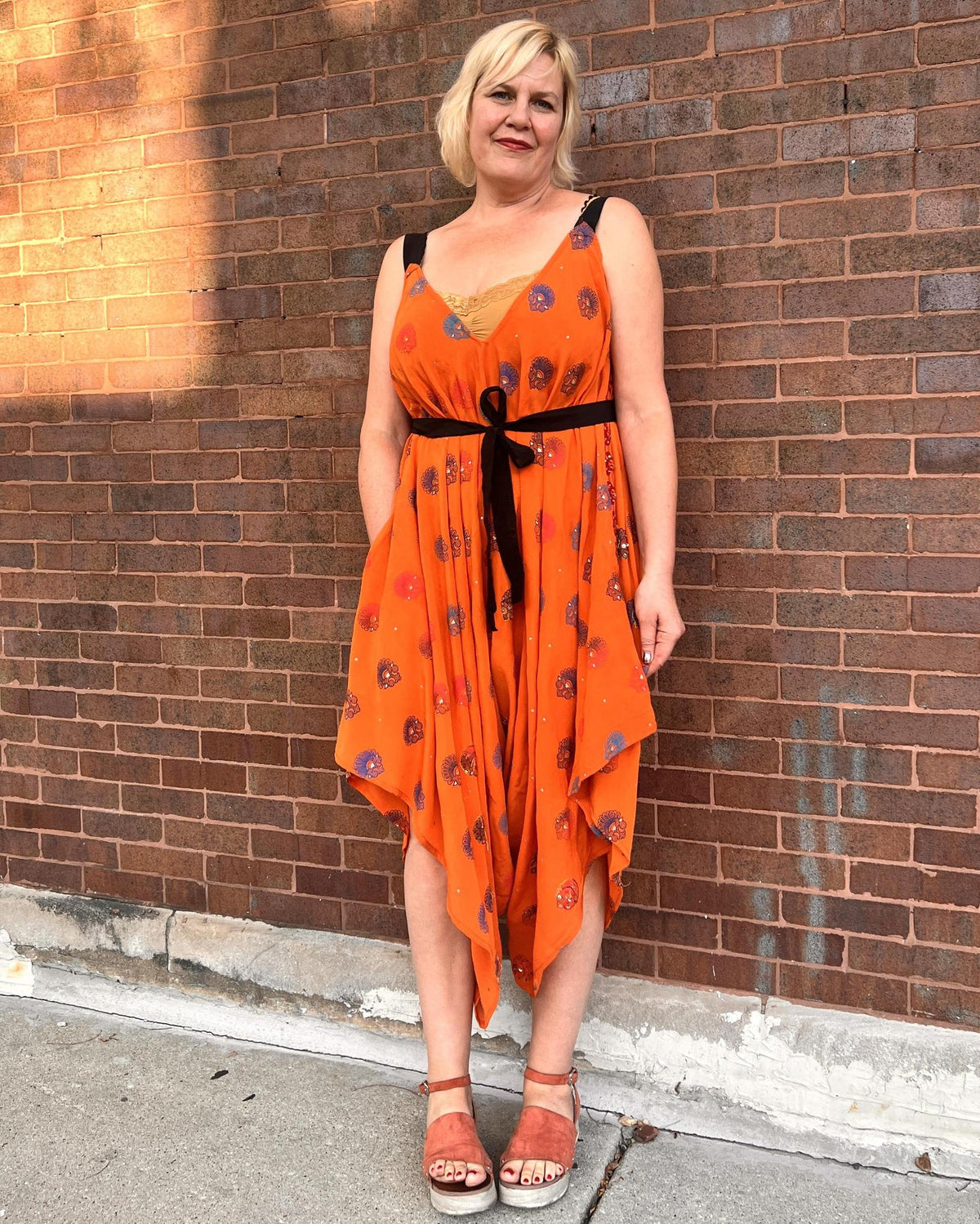 Indie Ella Zatanna Boho Silk Jumpsuit in Orange Crush