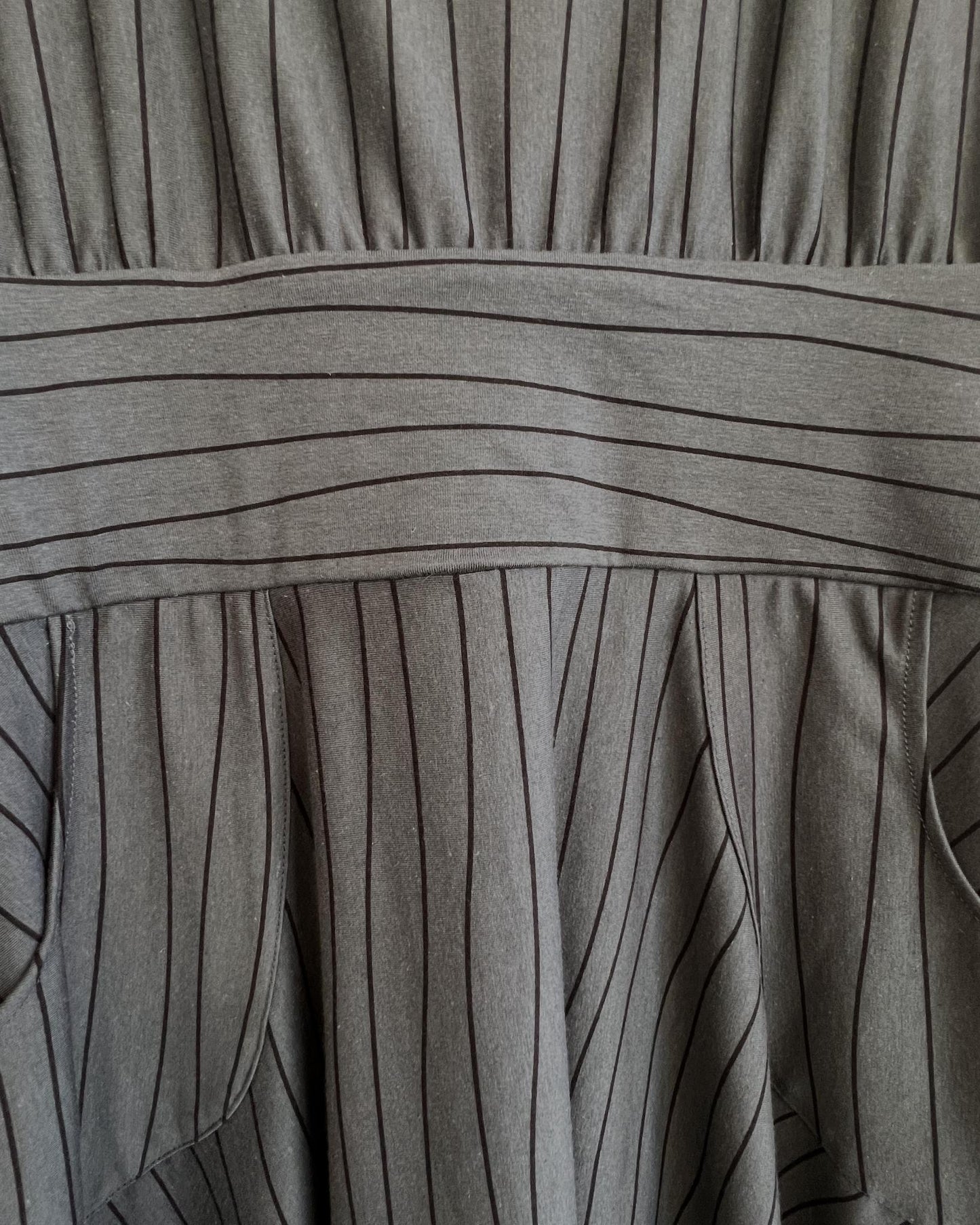 Squasht Petal Sleeve Dress in Gray Lines Print