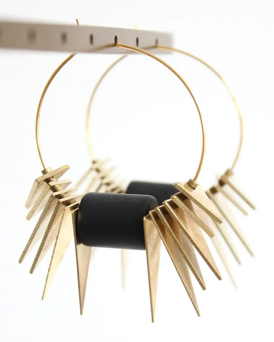 David Aubrey Black and Brass Geometric Hoop Earrings