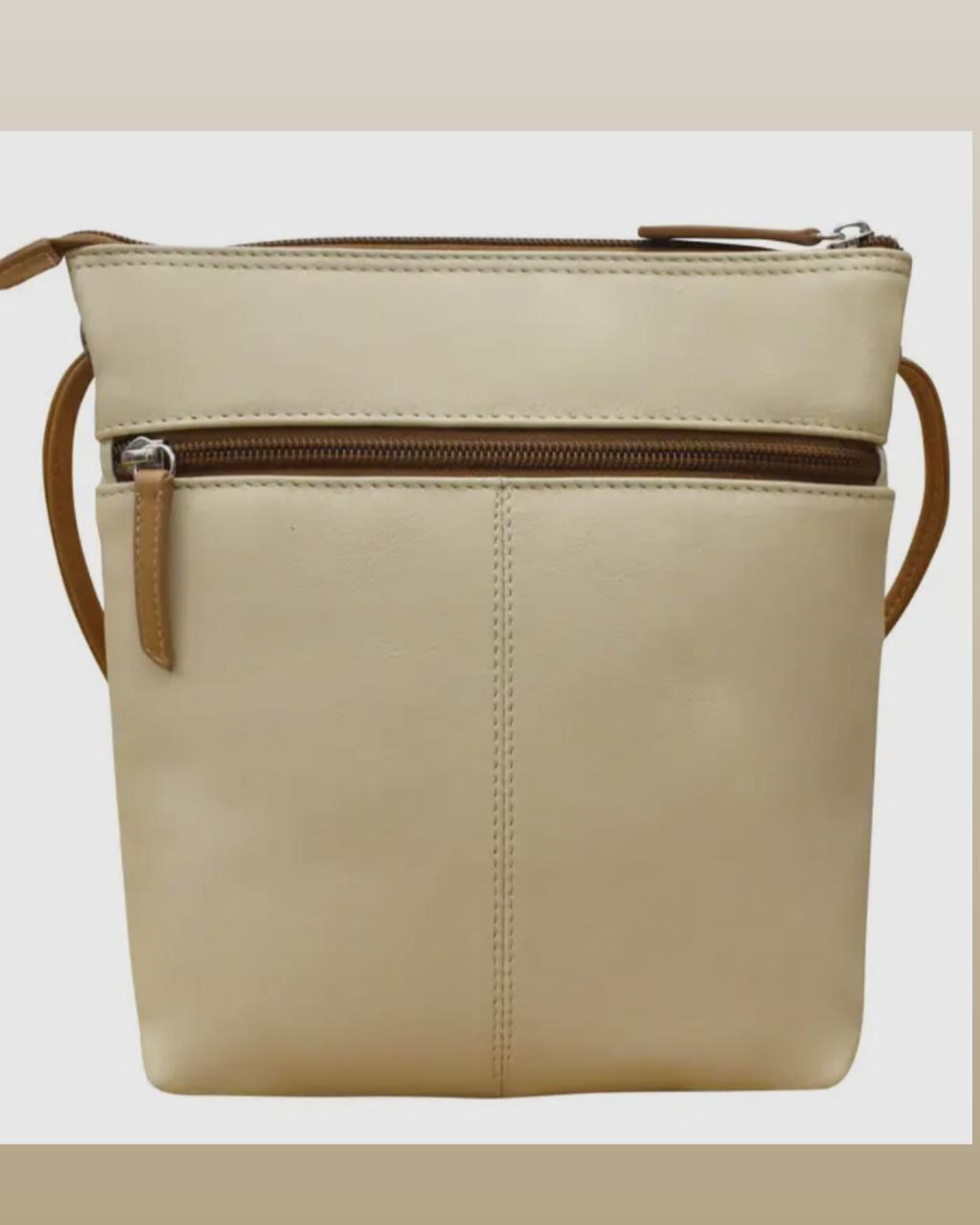 ili Mini Checkerboard Crossbody Purse in Cream and Camel