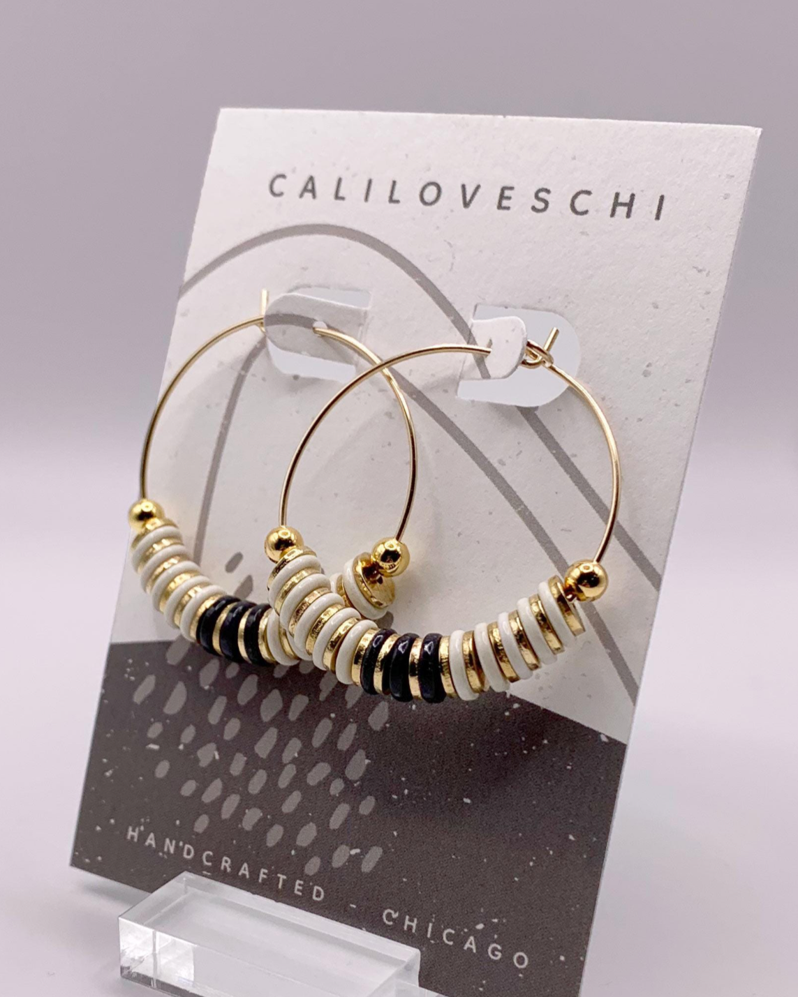 caliLOVESchi 14k Gold Hoops - Ivory and Ebony