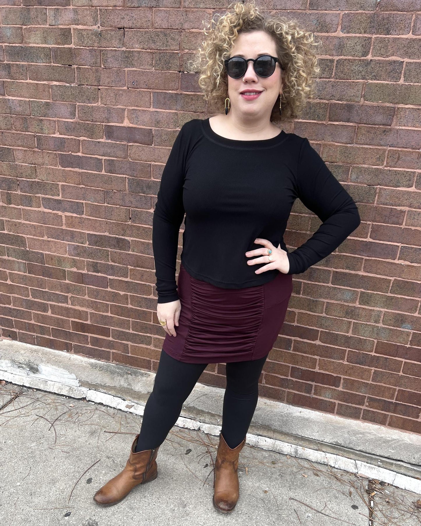 Squasht Long Sleeve Croppish Tee in Solid Black Rib Knit