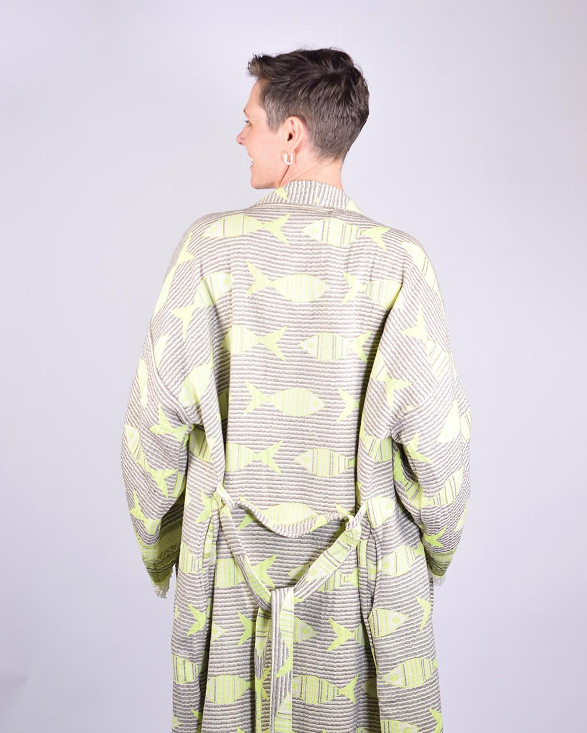 Txtile Woven Turkish Cotton Print Kimono/Robe in Electric Fish