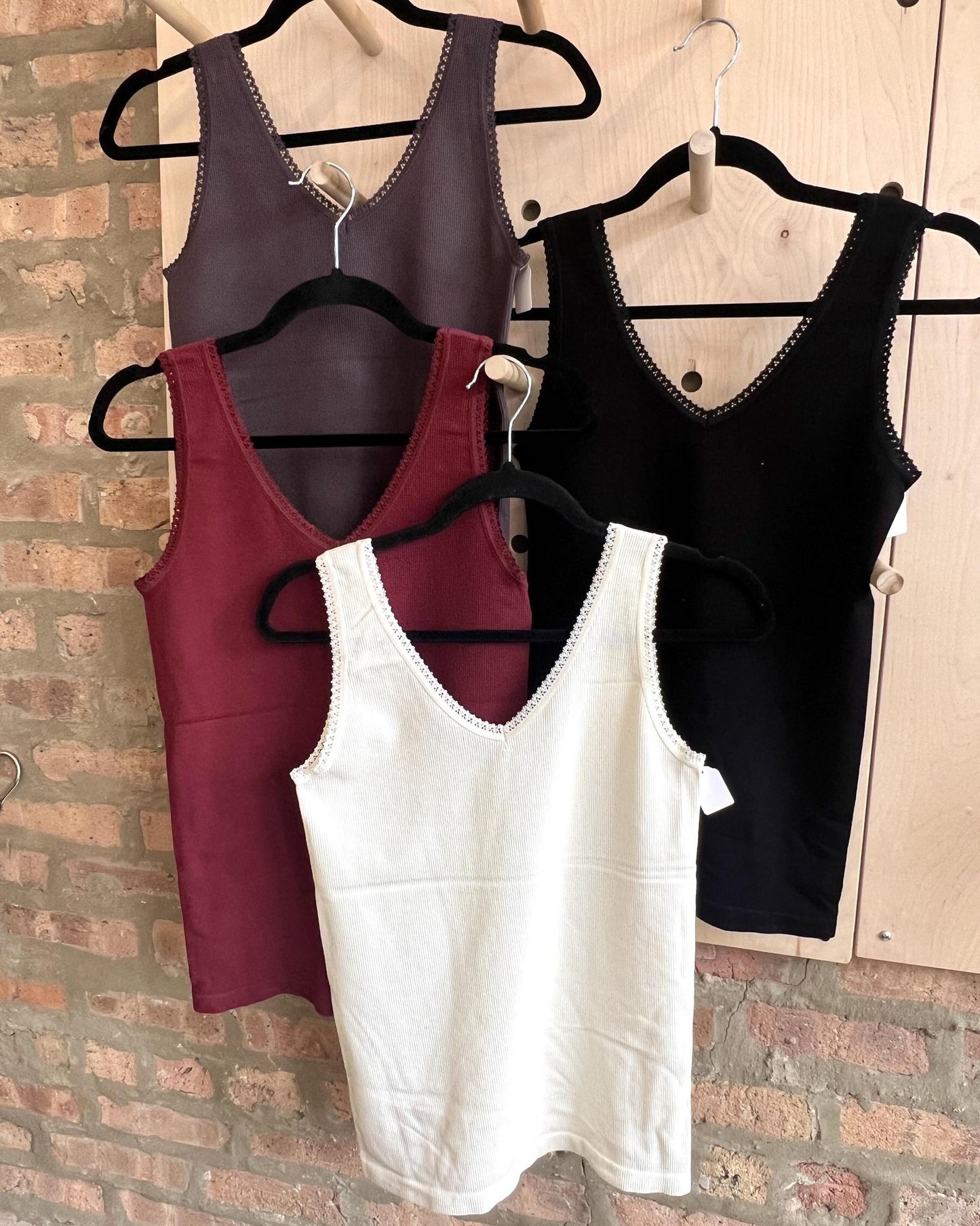 M Rena Reversible V-neck/ Scoop Neck Tank Top with Lace Trim - $32