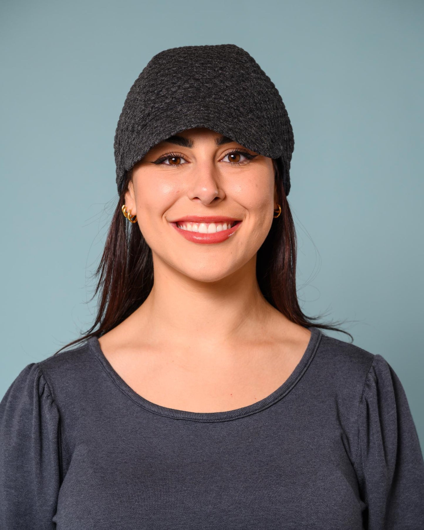 Squasht Reversible Bella Hat in Charcoal Gray Knit Dot Texture (Stretchy!)