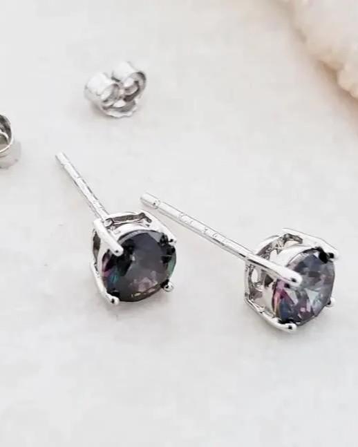 Sosie Designs Silver CZ Round Stud Earrings Mystic