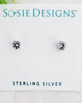 Sosie Designs Silver CZ Round Stud Earrings Clear
