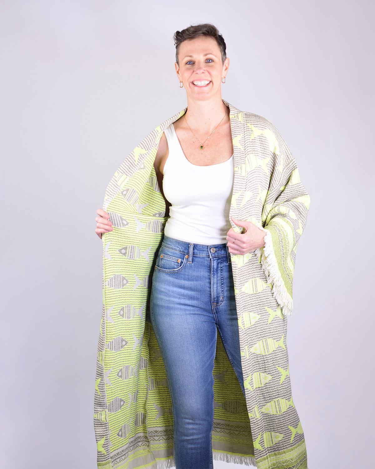 Txtile Woven Turkish Cotton Print Kimono/Robe in Electric Fish