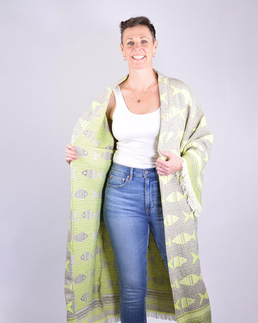 Txtile Woven Turkish Cotton Print Kimono/Robe in Electric Fish