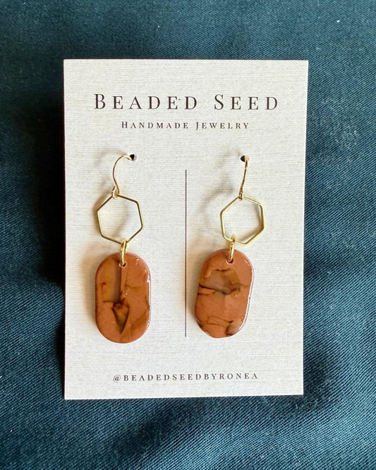 Beaded Seed by Ronea Dangle Earrings in Marbled Terracotta
