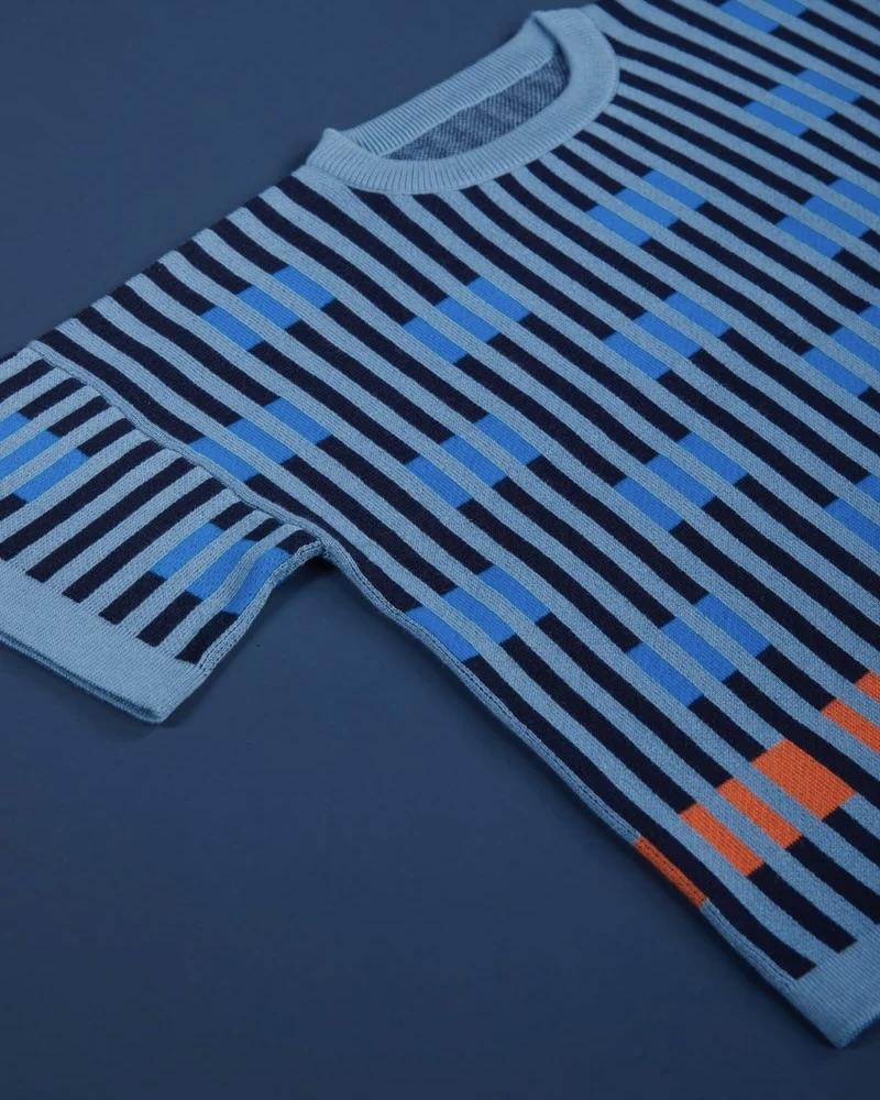 The Endery Bauhaus Short Sleeve Sweater Tee in Neptune (Soft Blue/Navy)