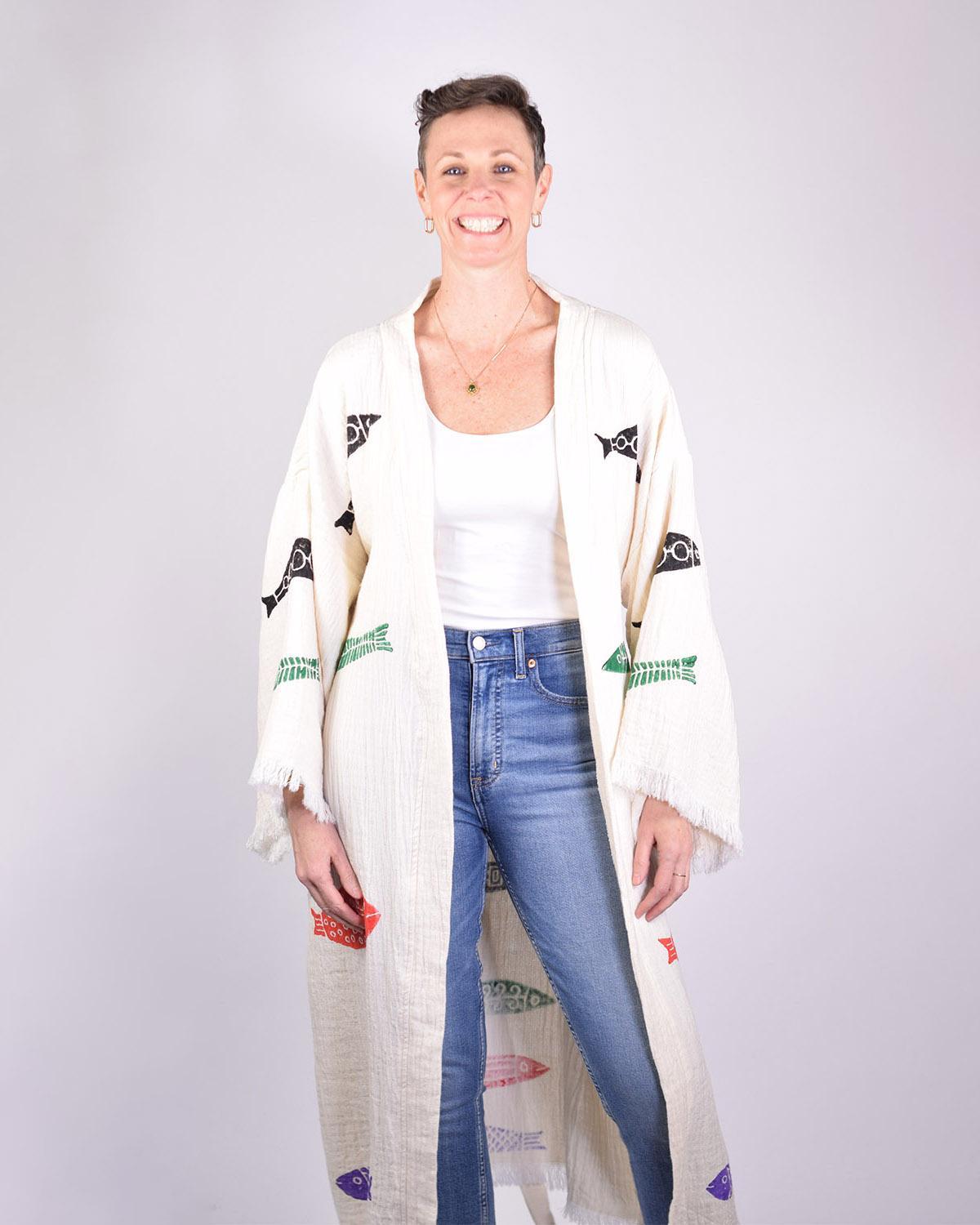 Txtile Luxury Turkish Cotton Kimono/Robe in Fish Party