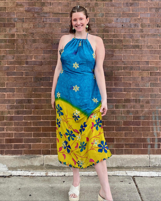 Indie Ella Eden Backless Silk Key Hole Maxi Dress in Grace Bay