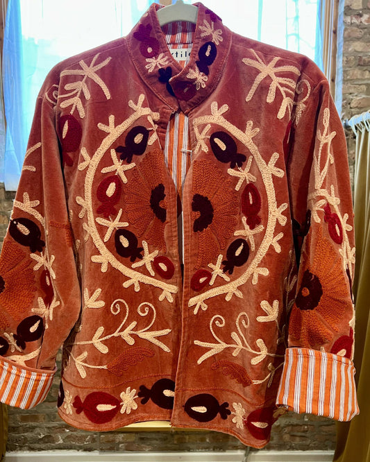 Txtile Velvet Floral Jacket in Orange