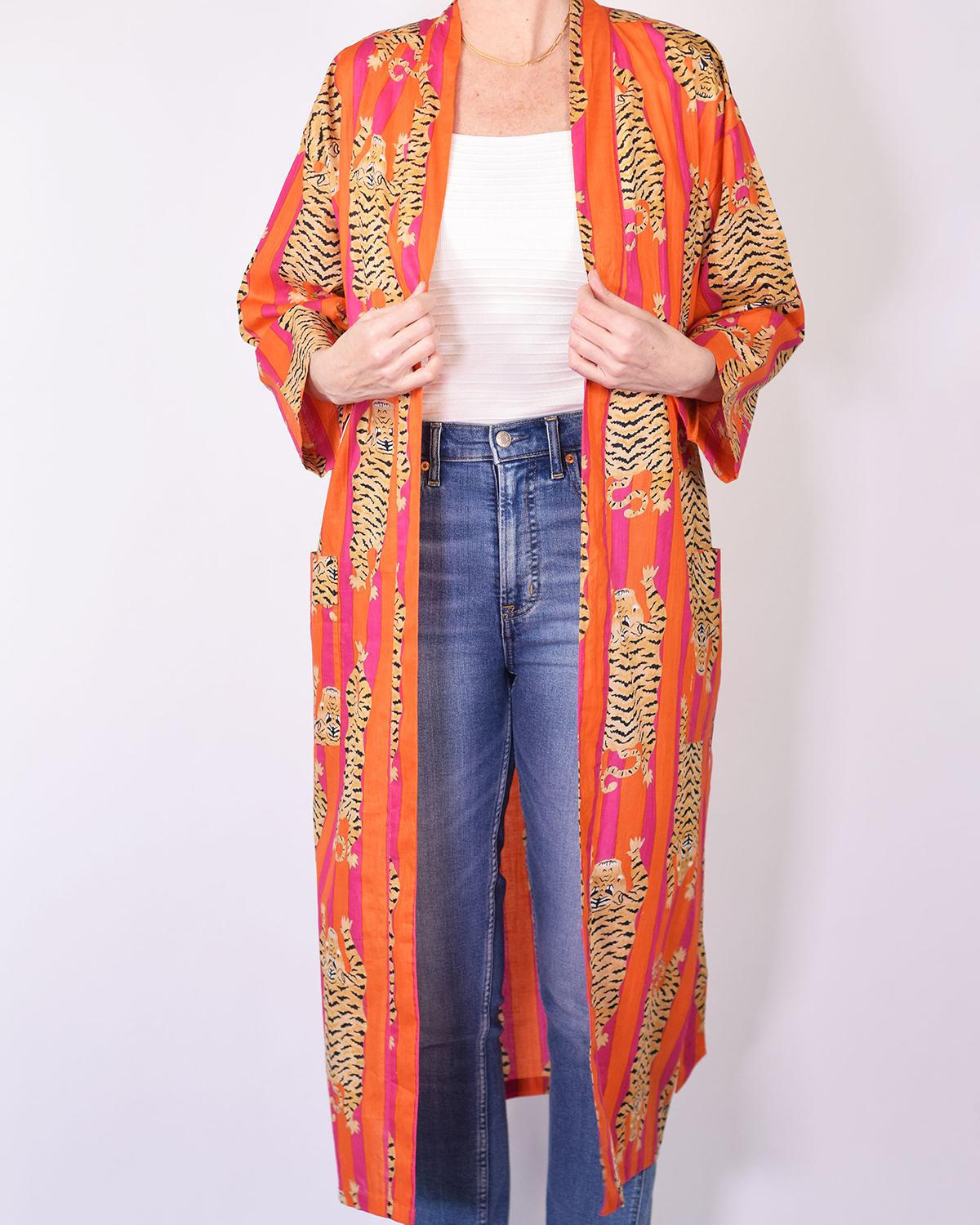 Txtile Lightweight Cotton Robe - Pink/Orange Tiger Print