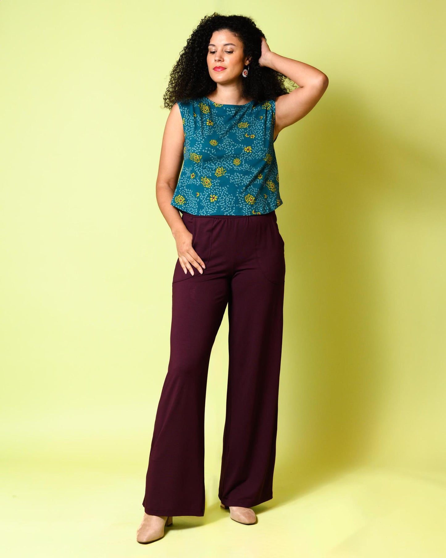 Squasht Wide Leg Long Length Pants in Merlot