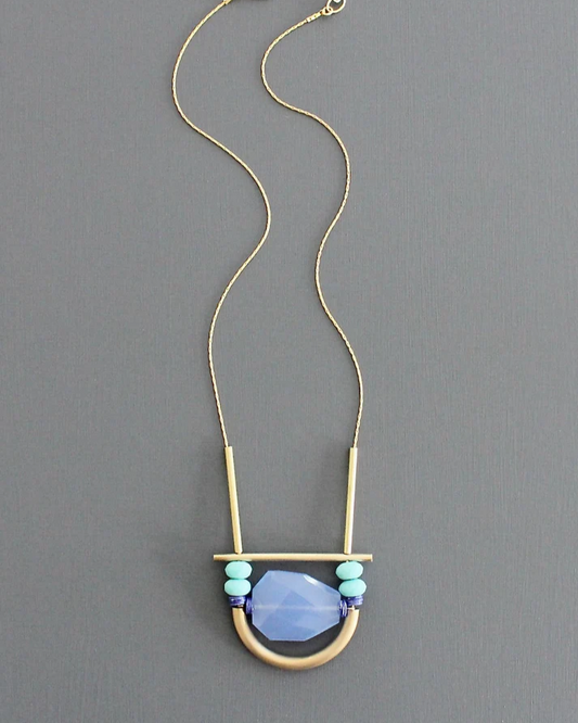 David Aubrey Turquoise and Lavendar Geometric Necklace