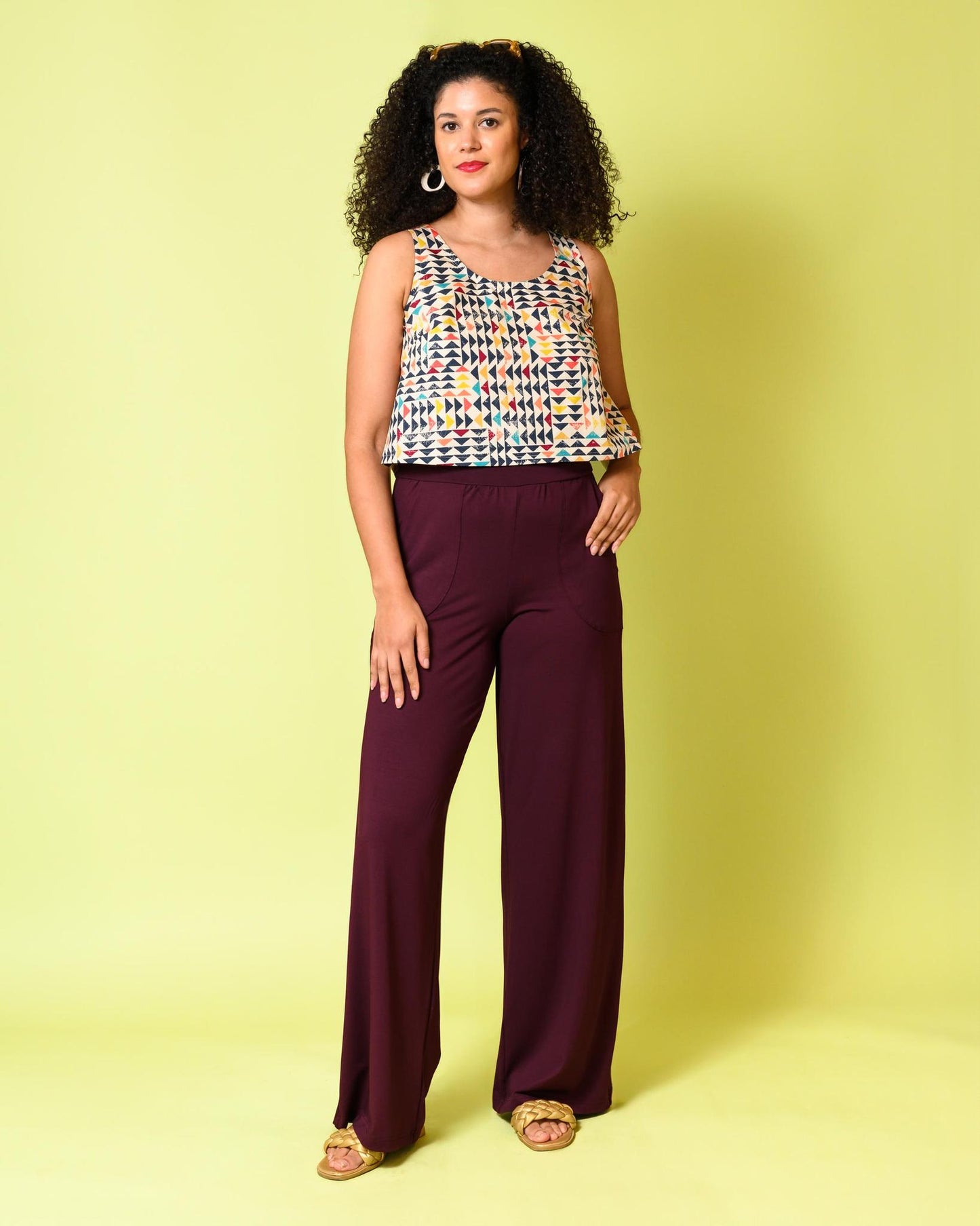 Squasht Wide Leg Long Length Pants in Merlot