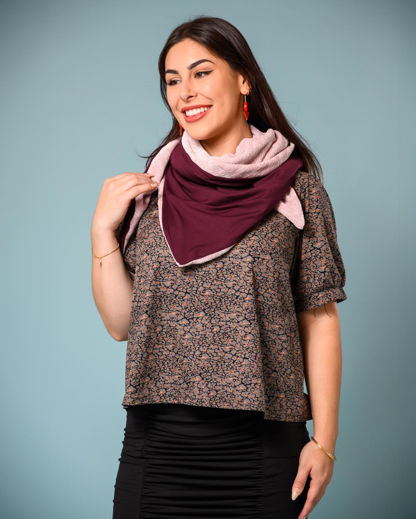 Squasht Triangle Scarf Blush Sweater Knit and Merlot