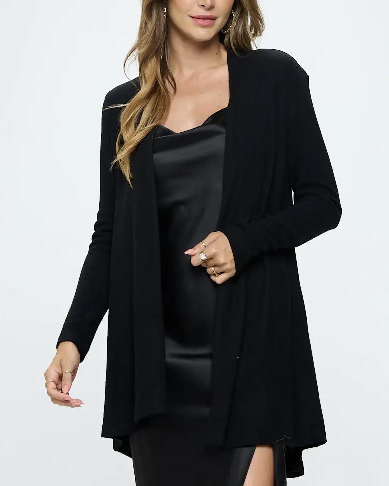 Renee C. Brushed Knit Draped Cardigan in Black