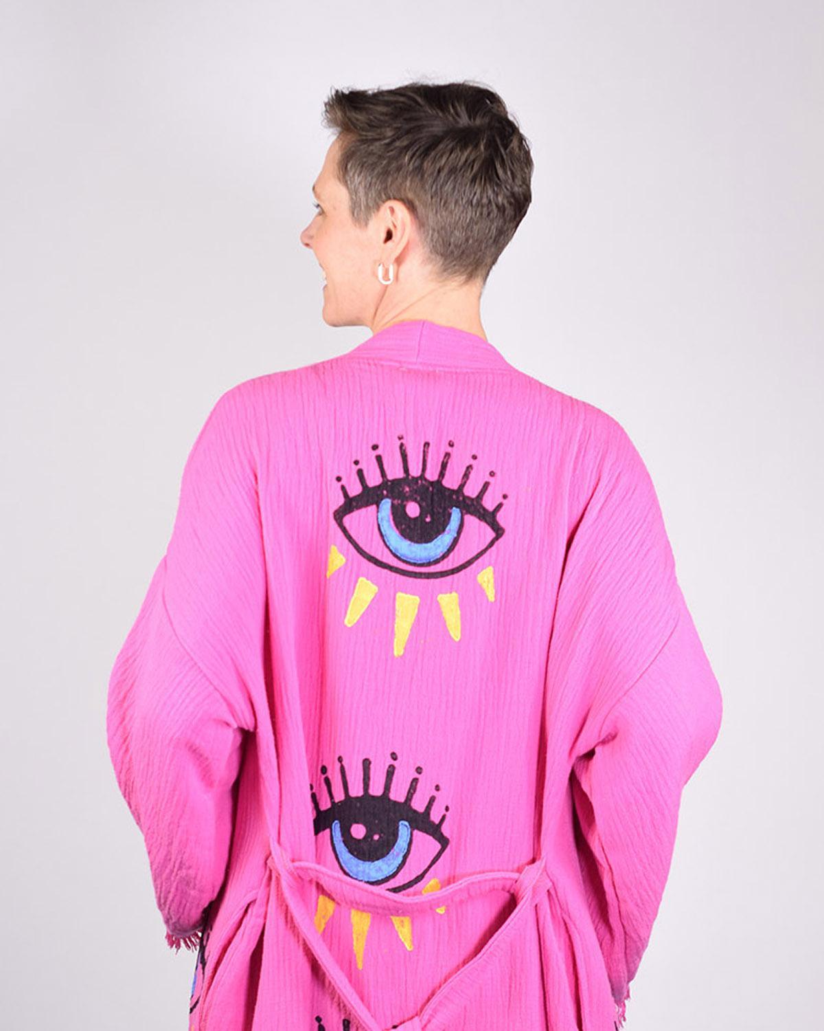 Txtile Luxury Turkish Cotton Evil Eye Kimono/Robe - Pink Dahlia