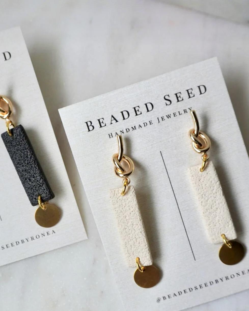 Beaded Seed by Ronea Slim Earrings in Black