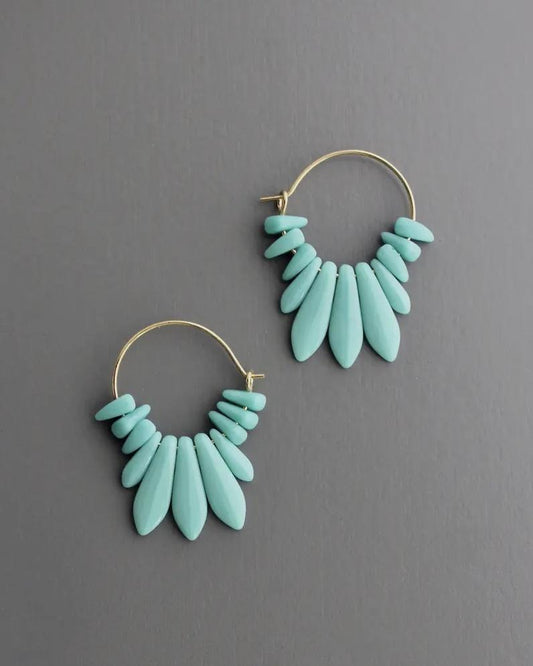 David Aubrey Small Turquoise Czech Glass Hoop Earrings