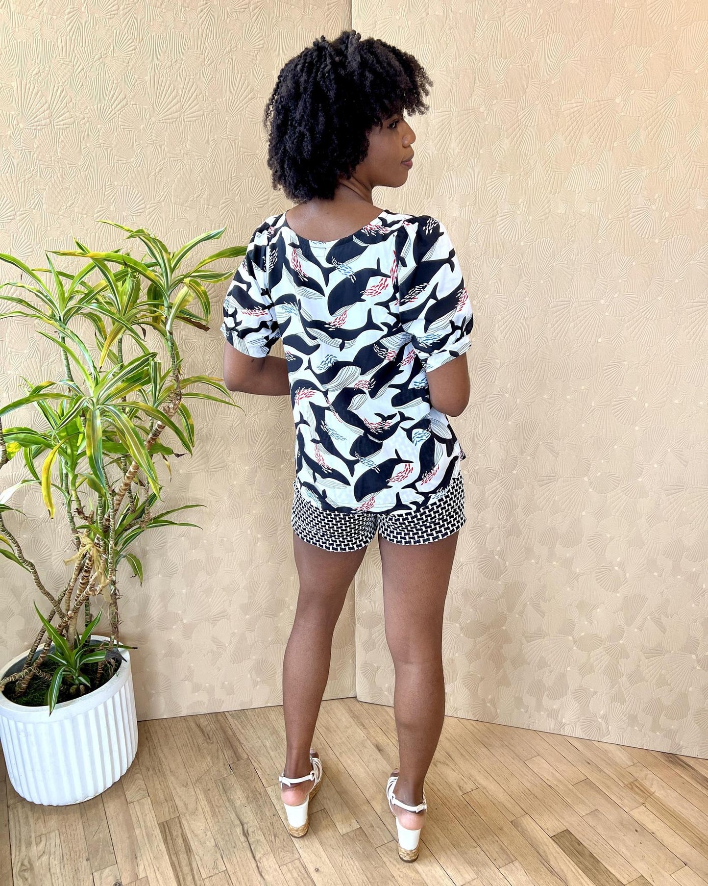Squasht Puff Sleeve Top in Whales
