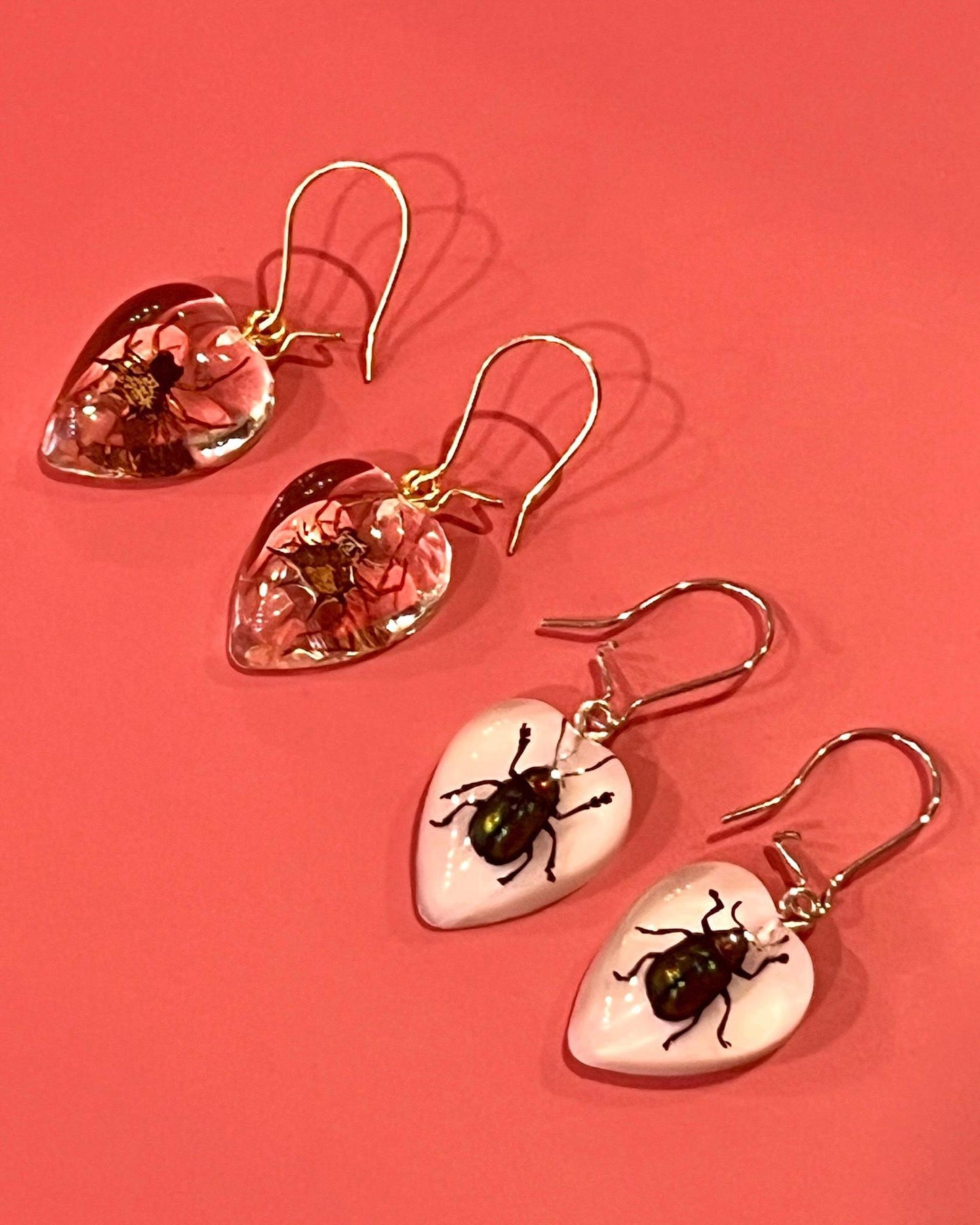 Pajaro Negro Beetle Heart-Shaped Earrings