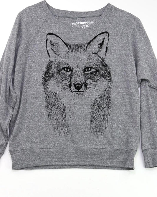 Supermaggie Fox Tri Blend Pullover in Heather Gray