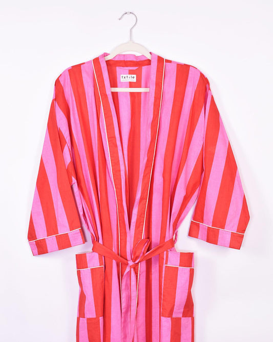 Txtile Lightweight Cotton Robe - Wild Poppy Stripe Print