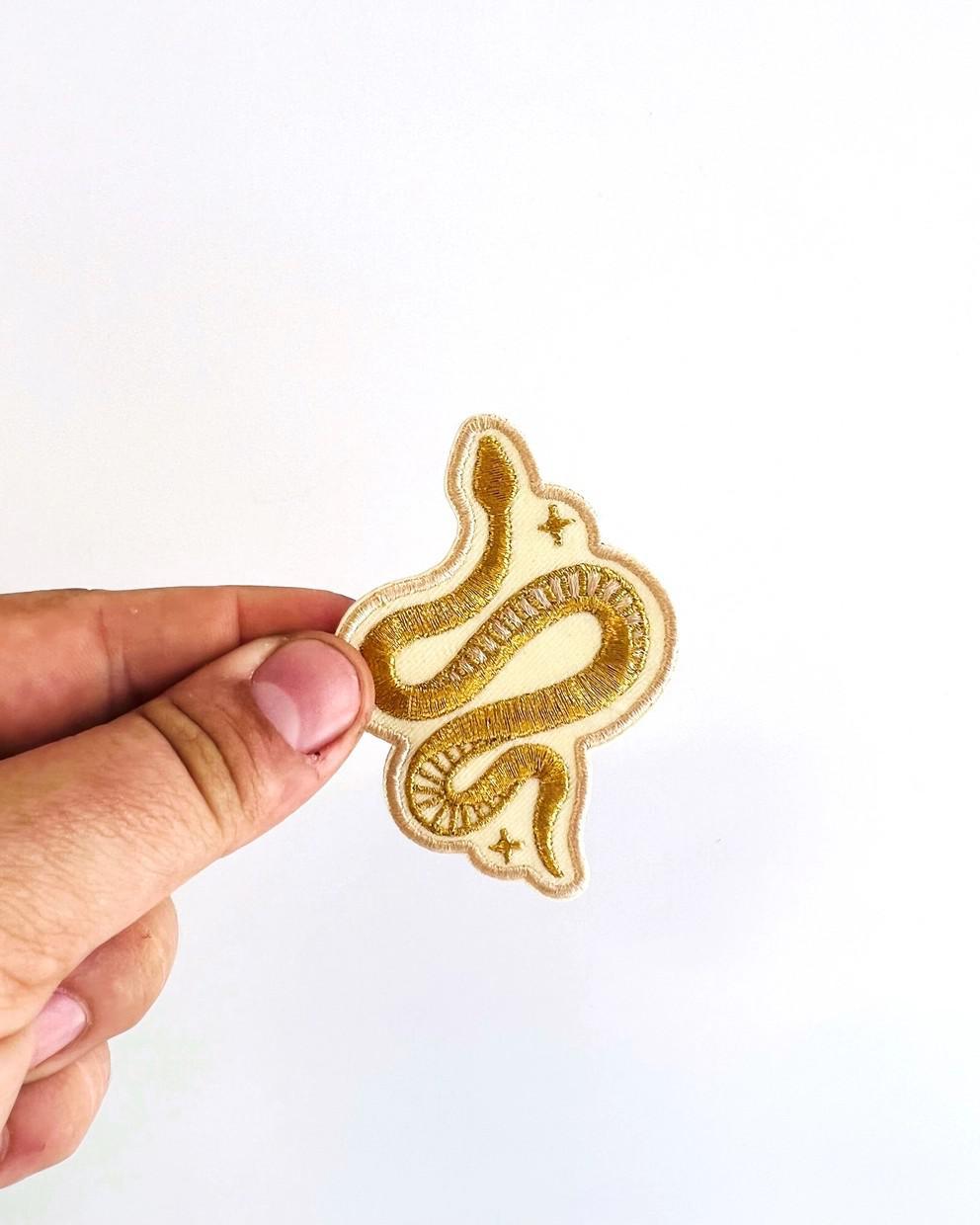 Golden Hour Metallic Gold Snake Embroidered Iron-on Patch