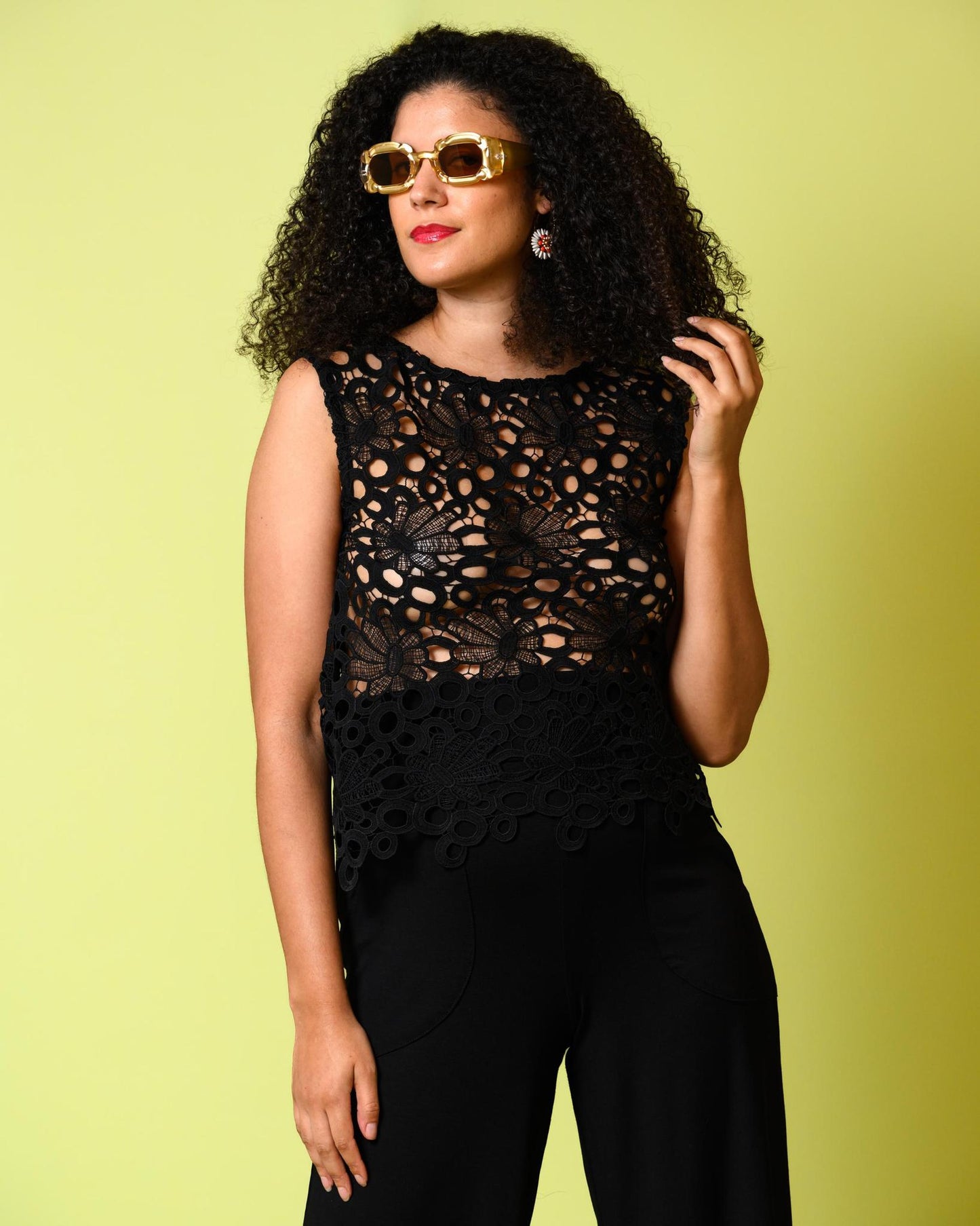 Squasht Flora Shell Top in Solid Black Lace - SALE - Size XS, Small - Final Sale