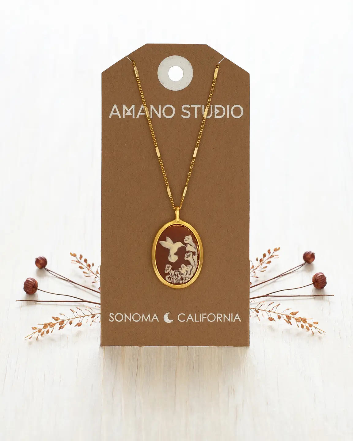 Amano Studio Hummingbird Vintage Cameo Necklace