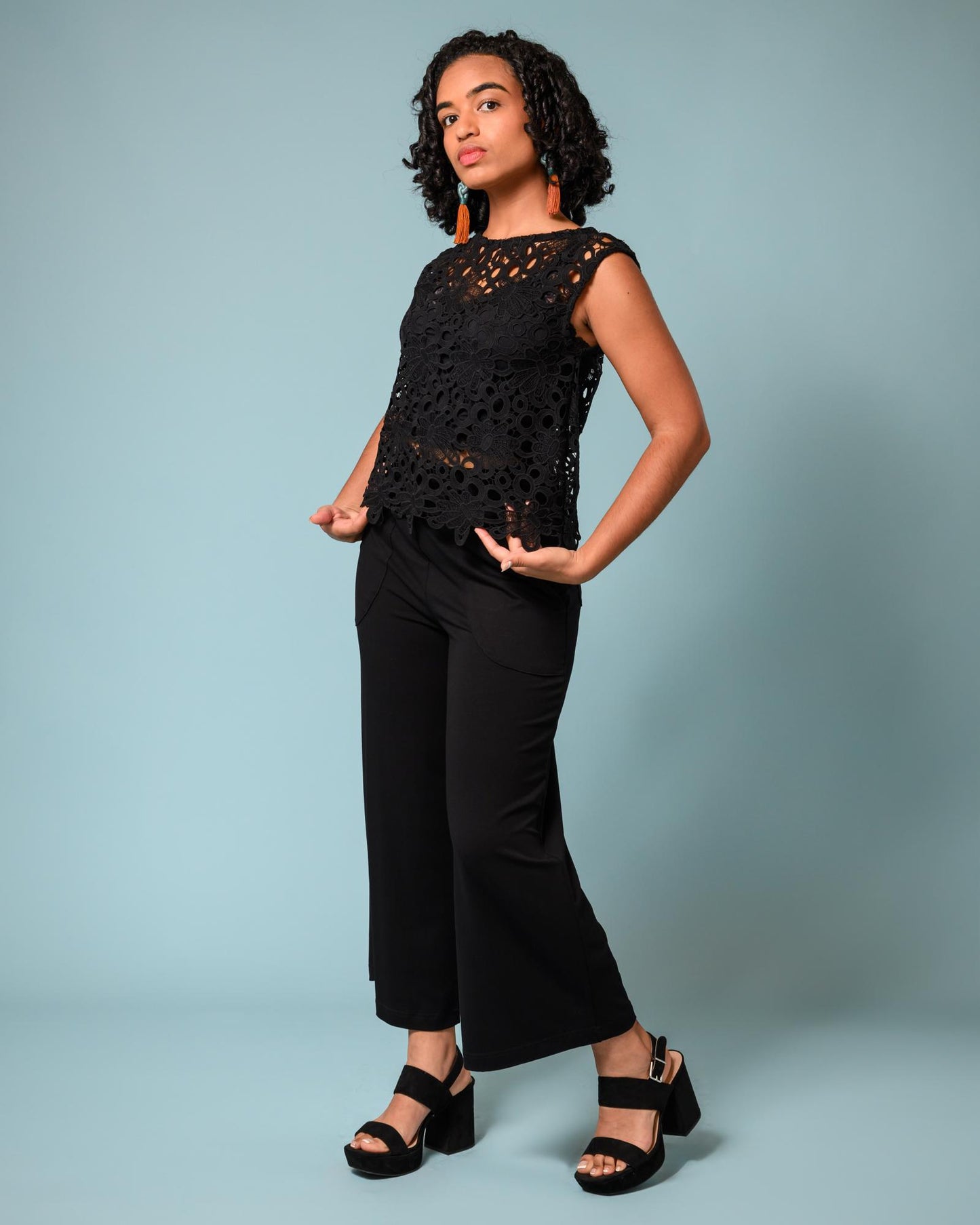 Squasht Wide Leg Pants (Cropped) Black